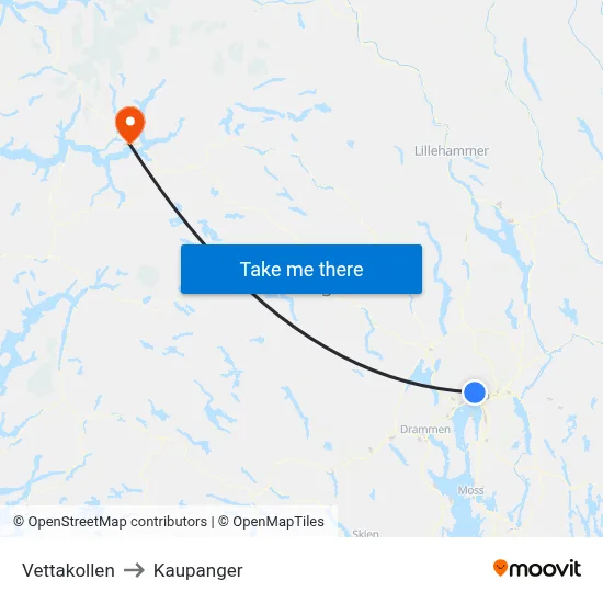 Vettakollen to Kaupanger map