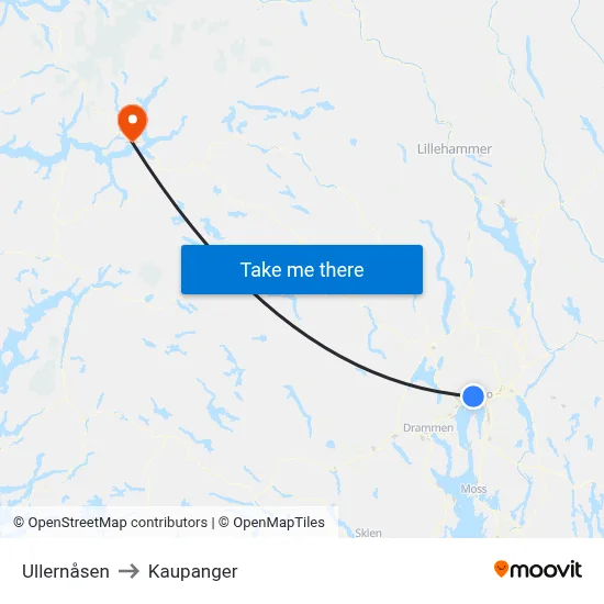 Ullernåsen to Kaupanger map