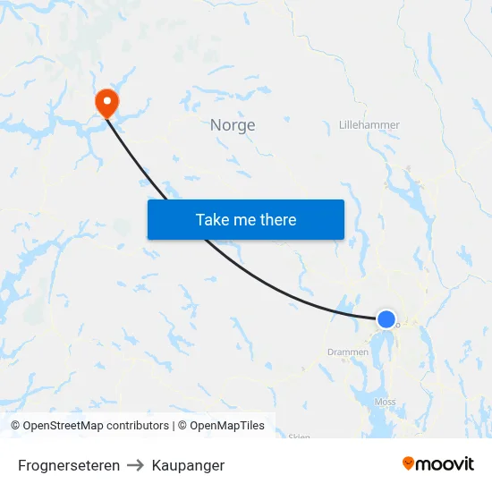 Frognerseteren to Kaupanger map