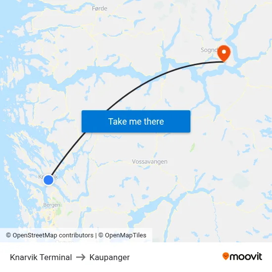 Knarvik Terminal to Kaupanger map