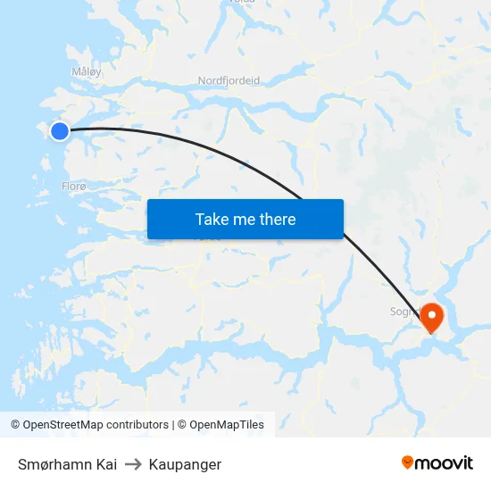 Smørhamn Kai to Kaupanger map
