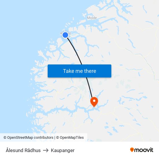 Ålesund Rådhus to Kaupanger map