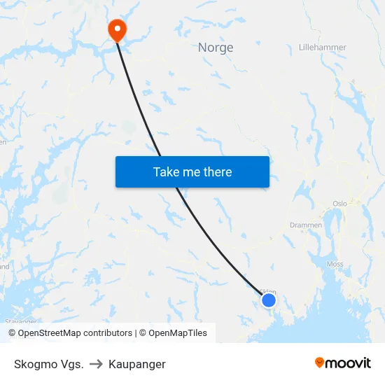 Skogmo Vgs. to Kaupanger map