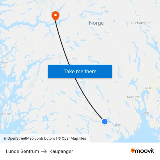 Lunde Sentrum to Kaupanger map