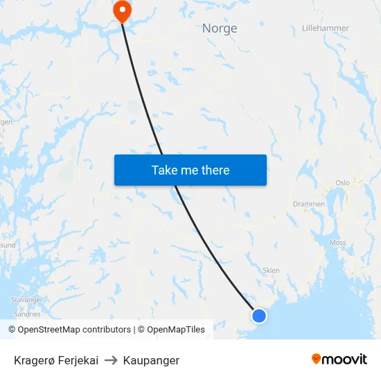 Kragerø Ferjekai to Kaupanger map
