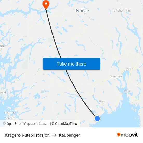 Kragerø Rutebilstasjon to Kaupanger map
