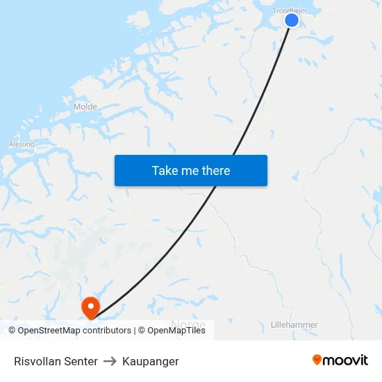 Risvollan Senter to Kaupanger map
