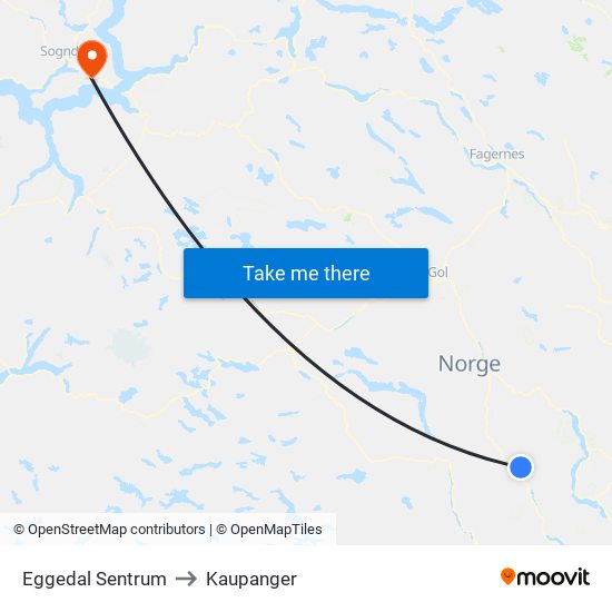 Eggedal Sentrum to Kaupanger map