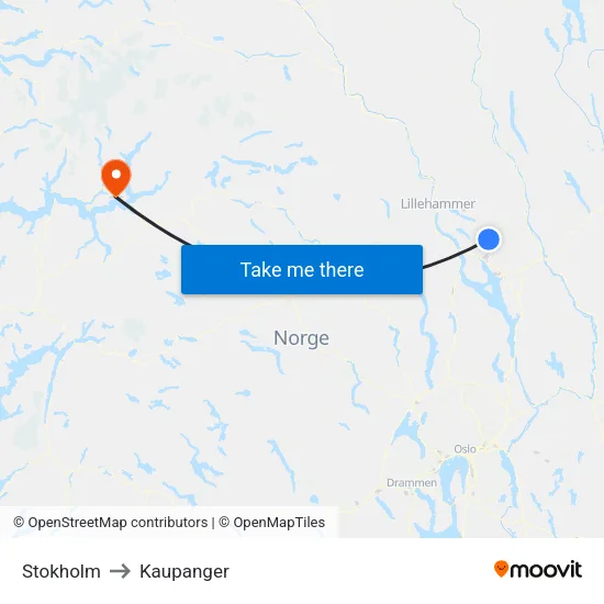 Stokholm to Kaupanger map