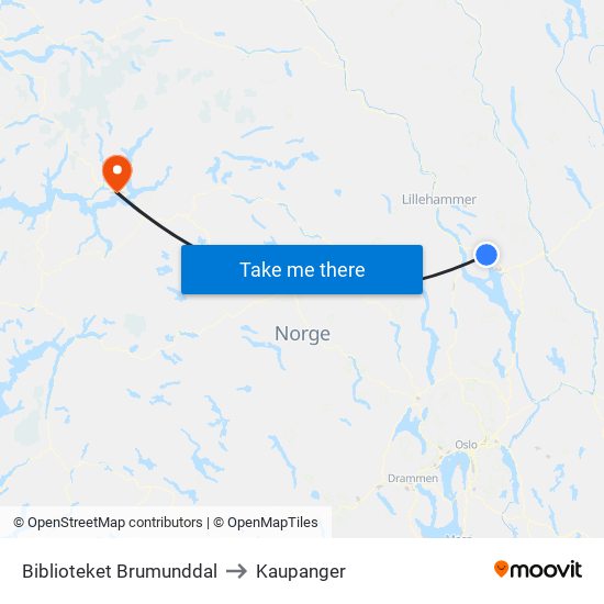 Biblioteket Brumunddal to Kaupanger map