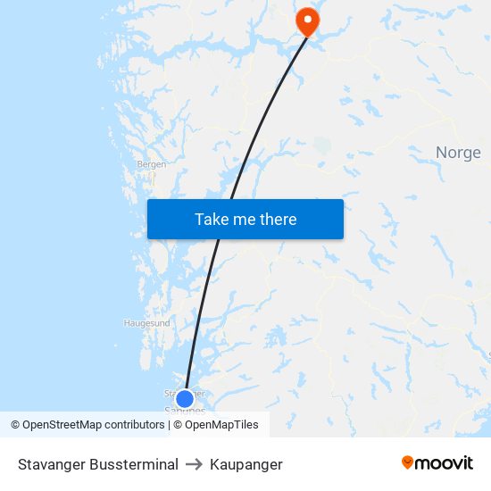 Stavanger Bussterminal to Kaupanger map