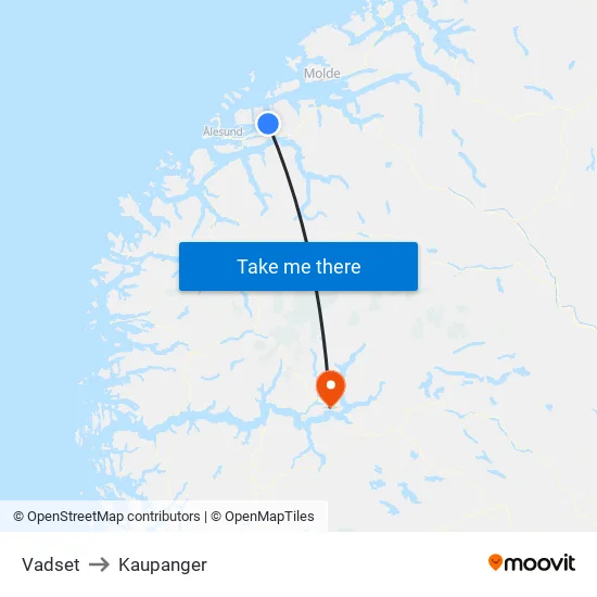 Vadset to Kaupanger map