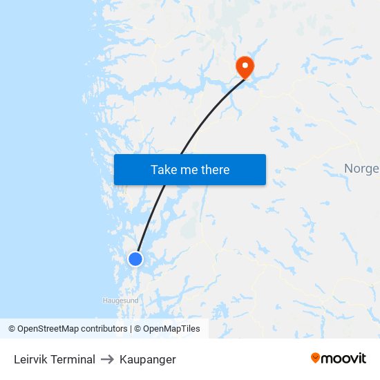 Leirvik Terminal to Kaupanger map
