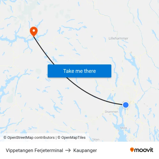 Vippetangen Ferjeterminal to Kaupanger map