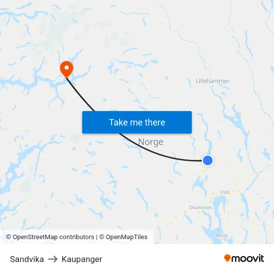 Sandvika to Kaupanger map