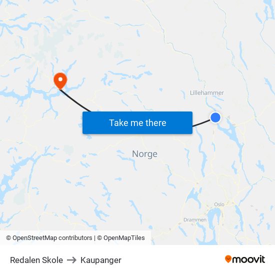 Redalen Skole Snertingdalsvegen to Kaupanger map