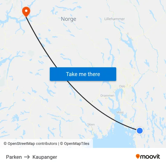 Parken to Kaupanger map