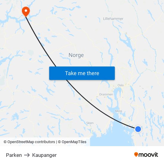 Parken to Kaupanger map