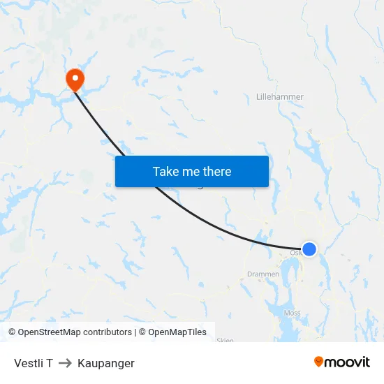 Vestli T to Kaupanger map