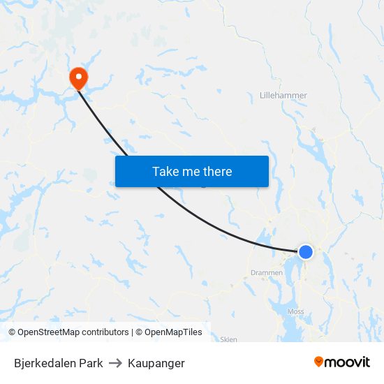 Bjerkedalen Park to Kaupanger map