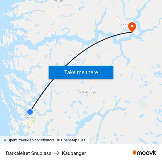 Barkaleitet Snuplass to Kaupanger map