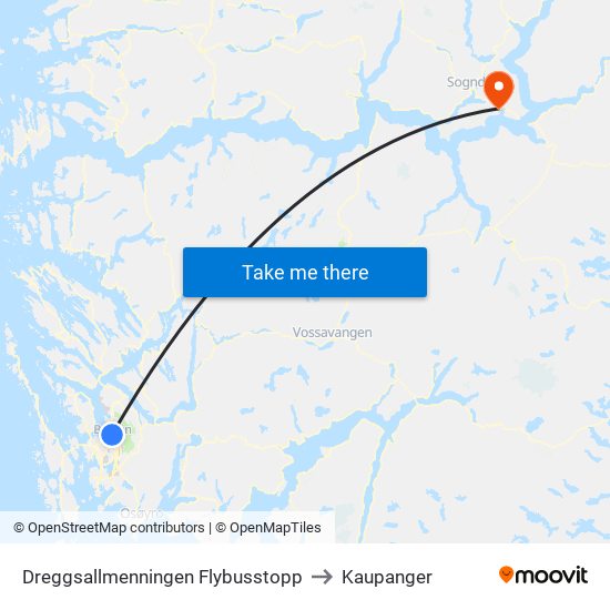 Dreggsallmenningen Flybusstopp to Kaupanger map