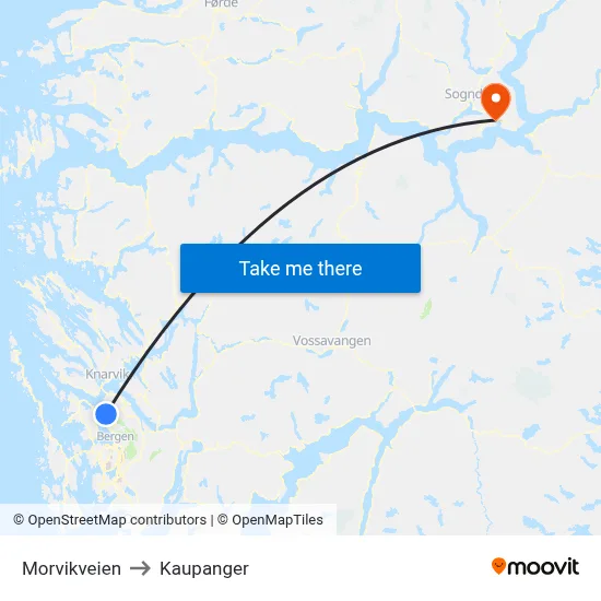 Morvikveien to Kaupanger map