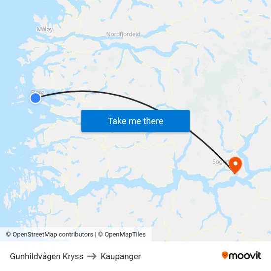 Gunhildvågen Kryss to Kaupanger map