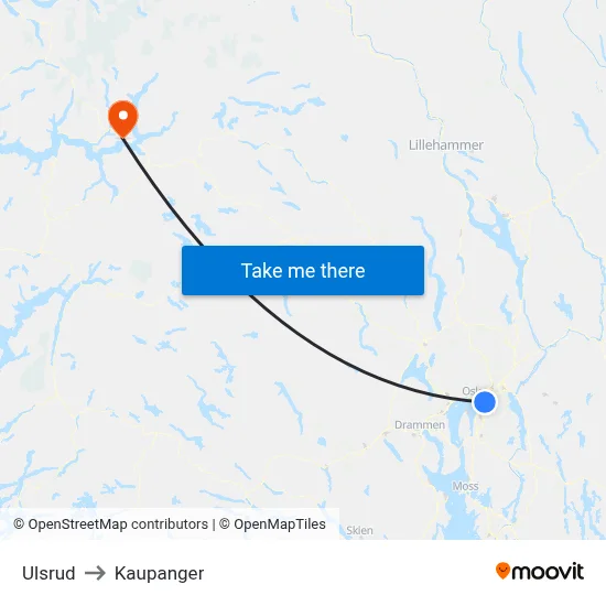 Ulsrud to Kaupanger map