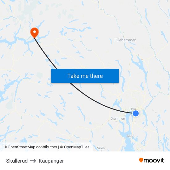 Skullerud to Kaupanger map