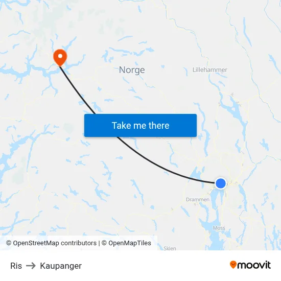 Ris to Kaupanger map