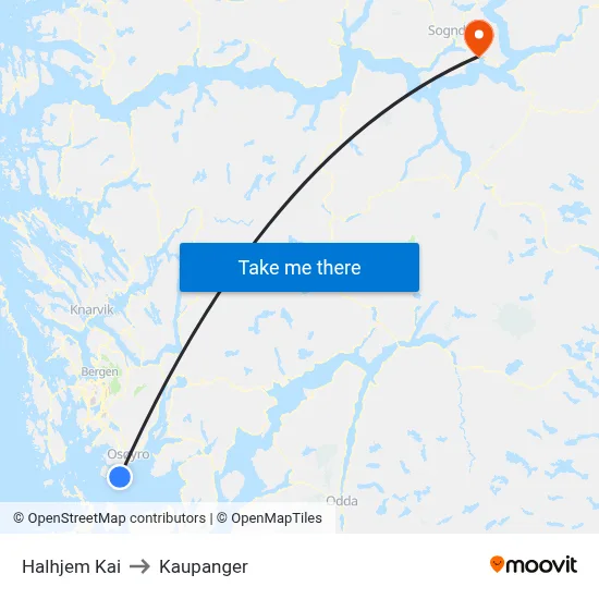 Halhjem Kai to Kaupanger map
