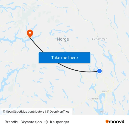 Brandbu Skysstasjon to Kaupanger map
