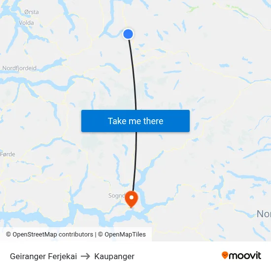 Geiranger Ferjekai to Kaupanger map