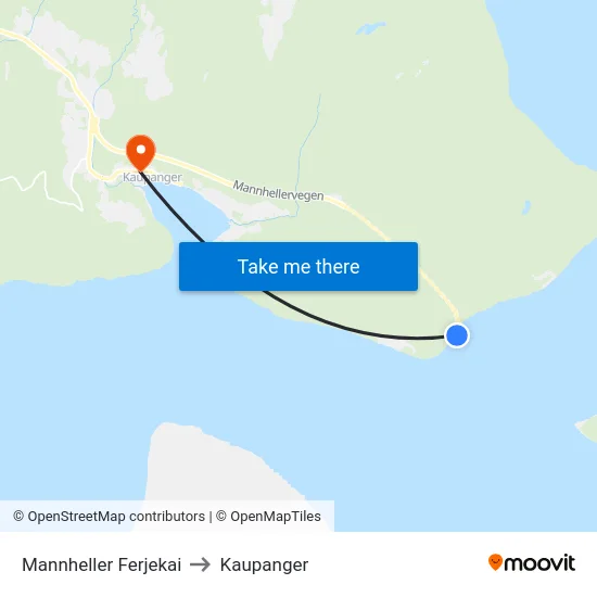 Mannheller Ferjekai to Kaupanger map