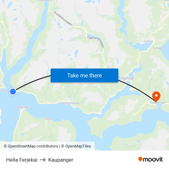 Hella Ferjekai to Kaupanger map