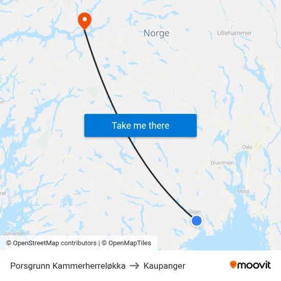 Porsgrunn Kammerherreløkka to Kaupanger map