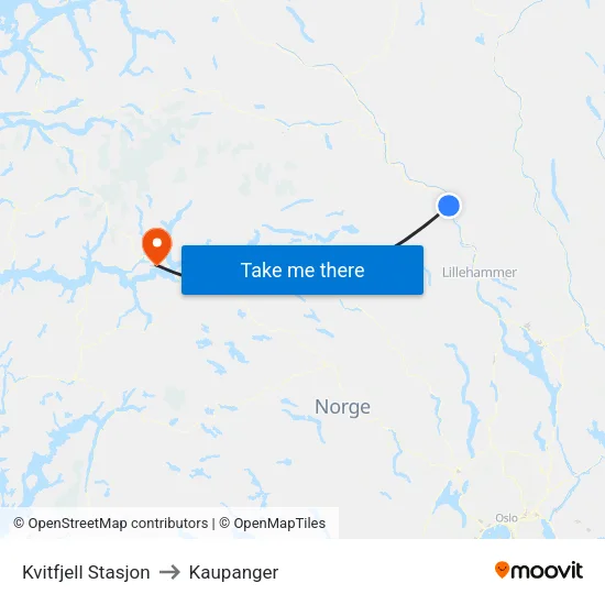 Kvitfjell Stasjon to Kaupanger map