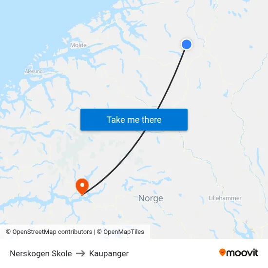 Nerskogen Skole to Kaupanger map