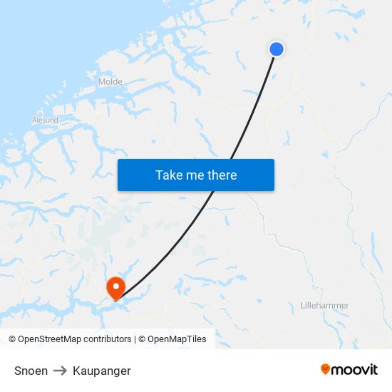 Snoen to Kaupanger map