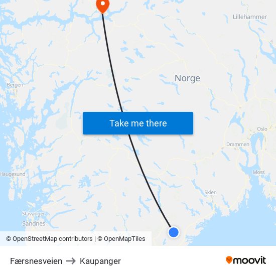 Færsnesveien to Kaupanger map