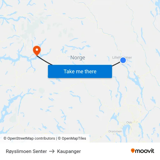 Røyslimoen Senter to Kaupanger map