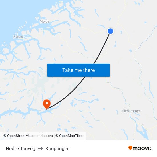 Nedre Tunveg to Kaupanger map
