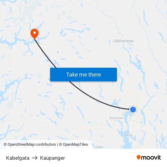 Kabelgata to Kaupanger map