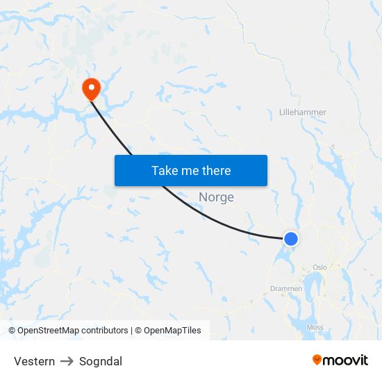 Vestern to Sogndal map