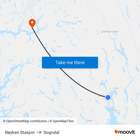 Røyken Stasjon to Sogndal map