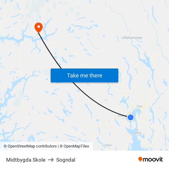 Midtbygda Skole to Sogndal map