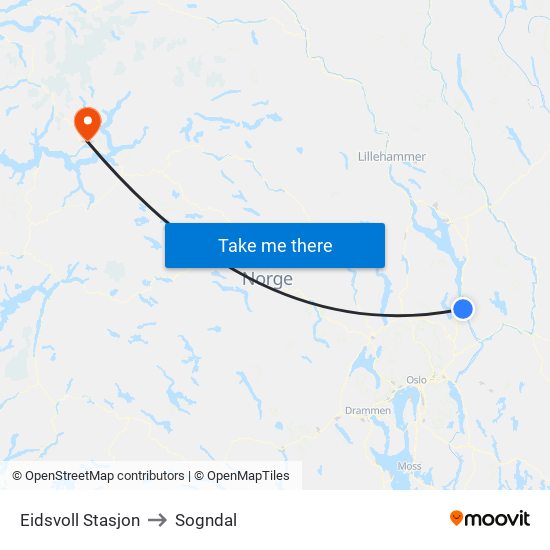 Eidsvoll Stasjon to Sogndal map