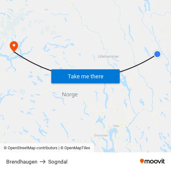 Brendhaugen to Sogndal map