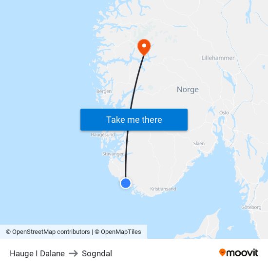 Hauge I Dalane to Sogndal map